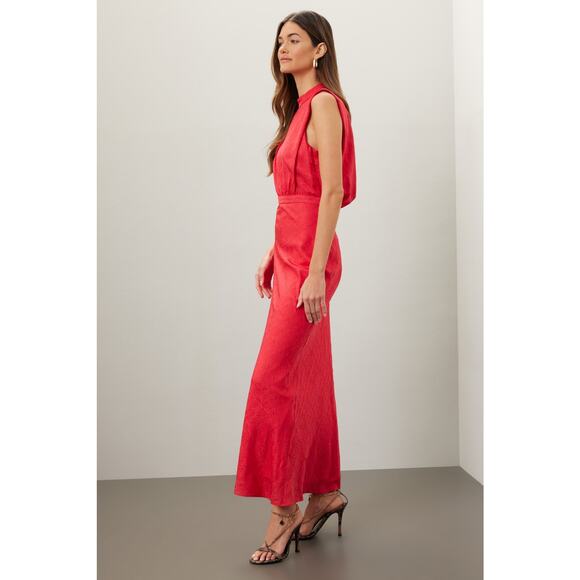 Saloni Fleur-F Silk midi Dress red UK12/US8 - Picture 2 of 11